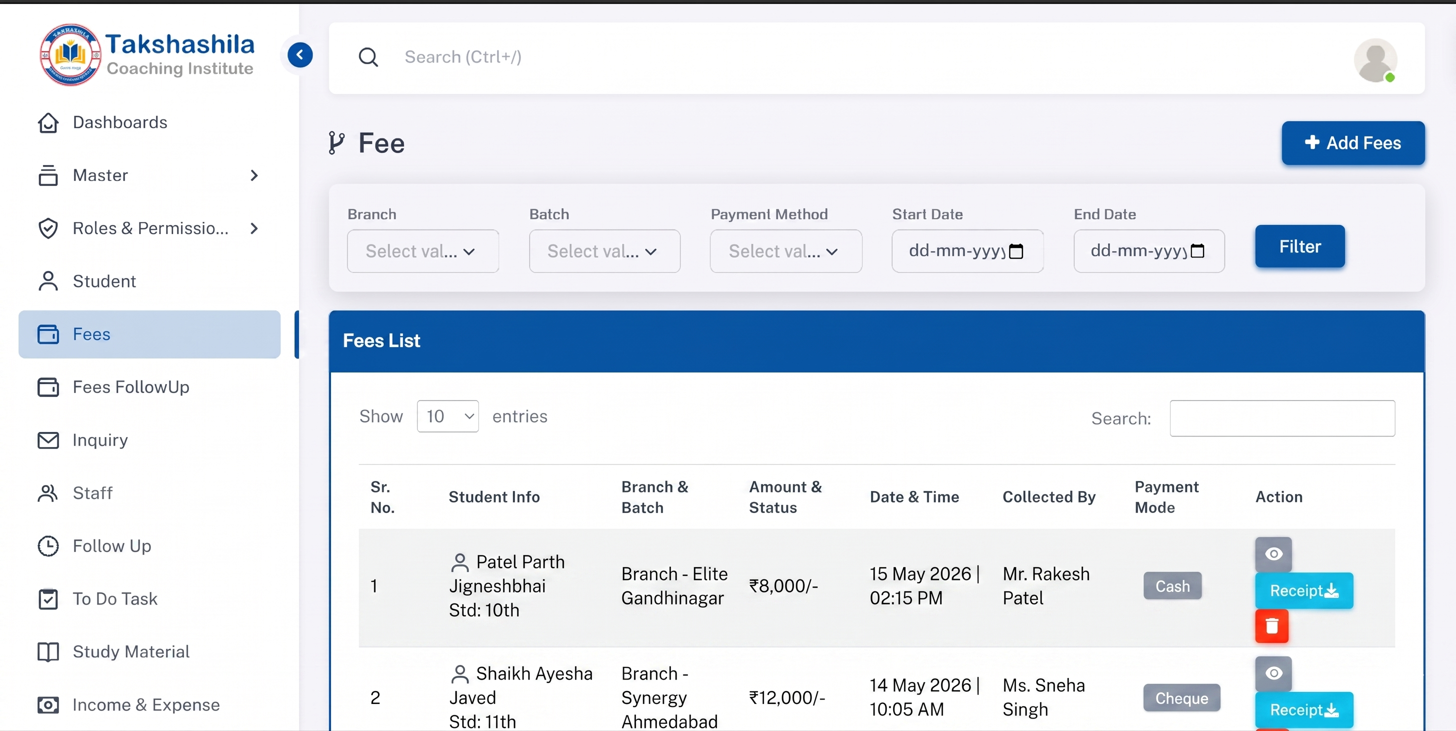 Smart fee collection with payment tracking