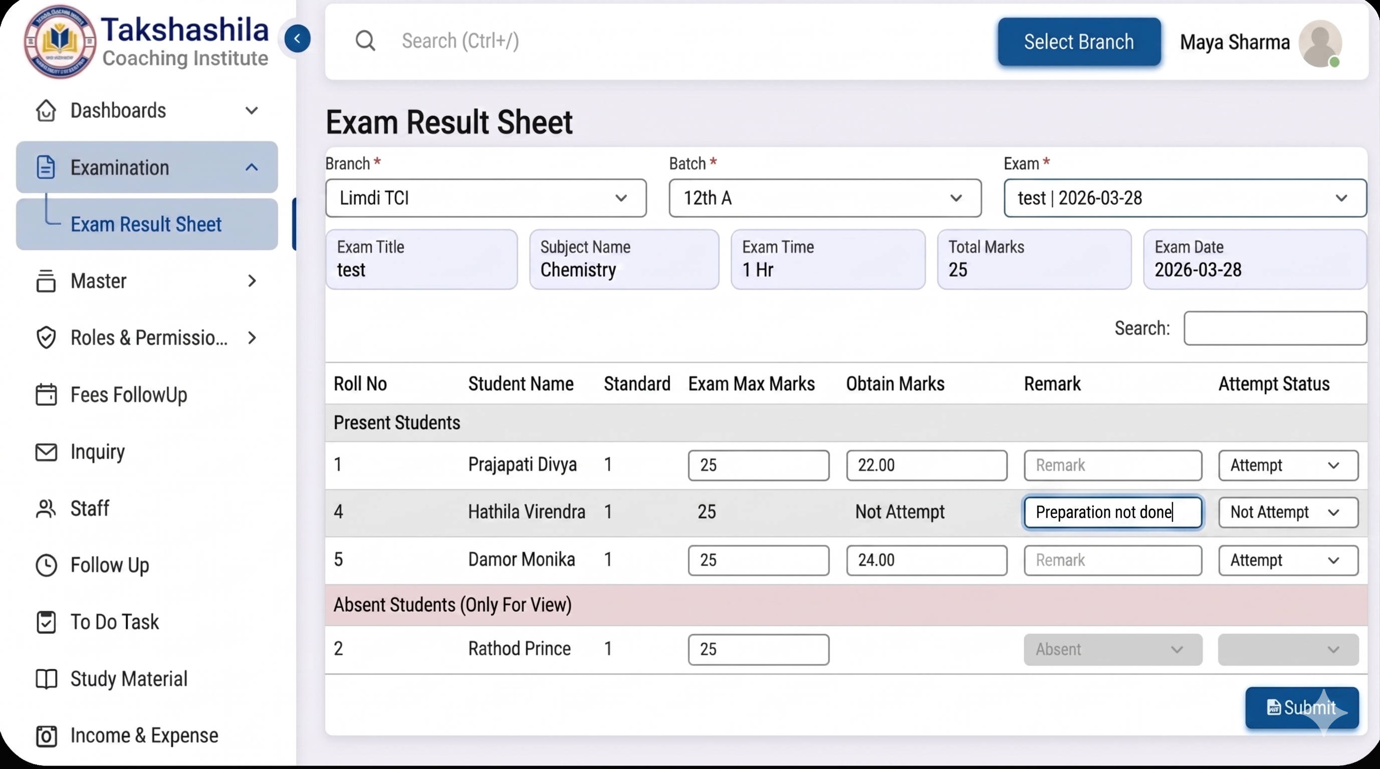 result annoucement dashboard in web development