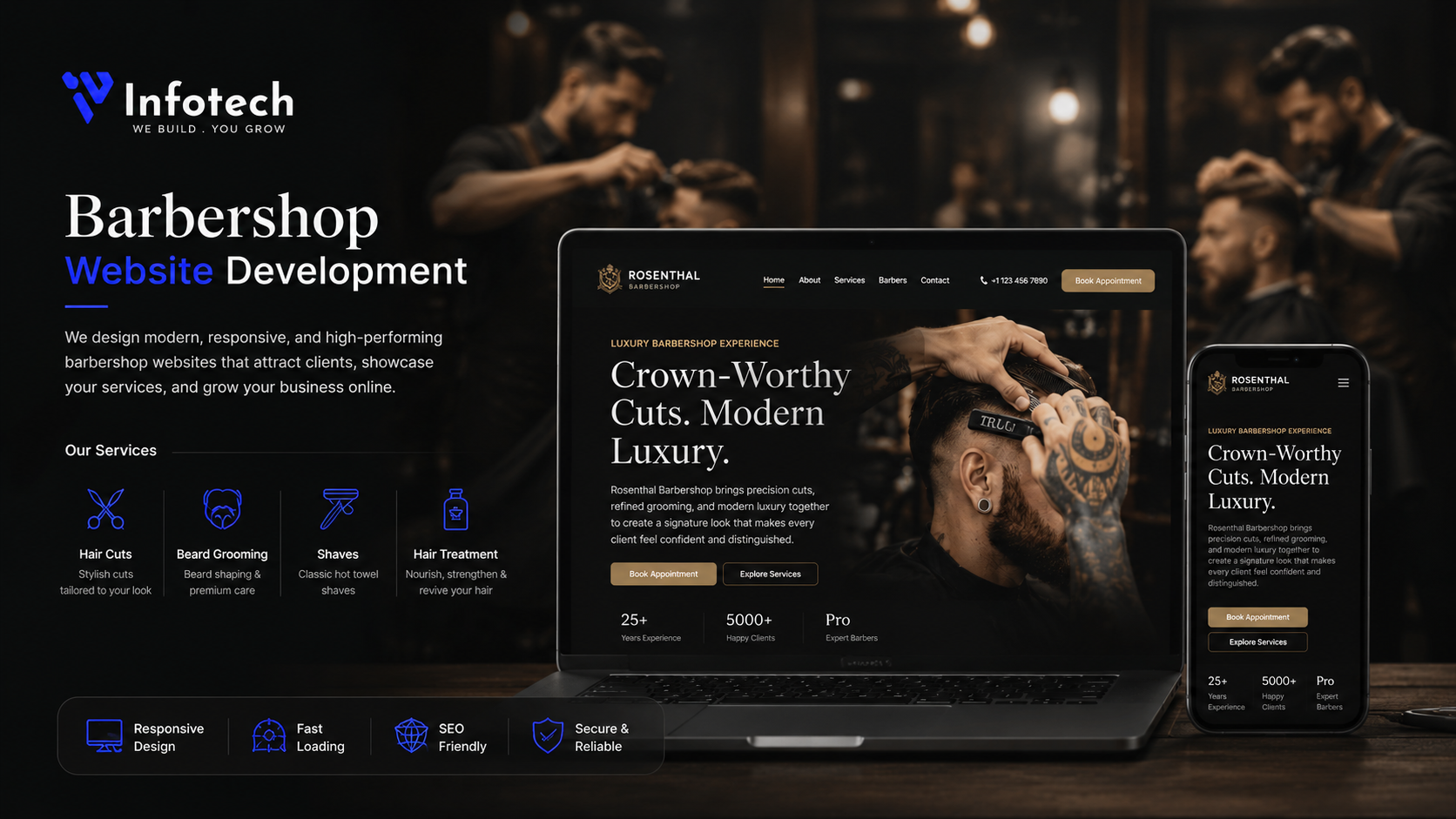 Salon Appointment Booking website  Development — Rosenthal Barbershop desktop view