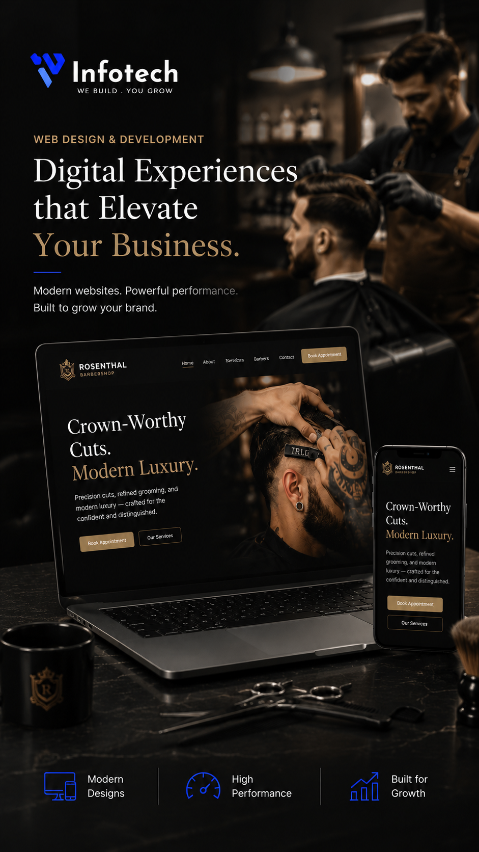 Salon Appointment Booking website  Development — Rosenthal Barbershop mobile view